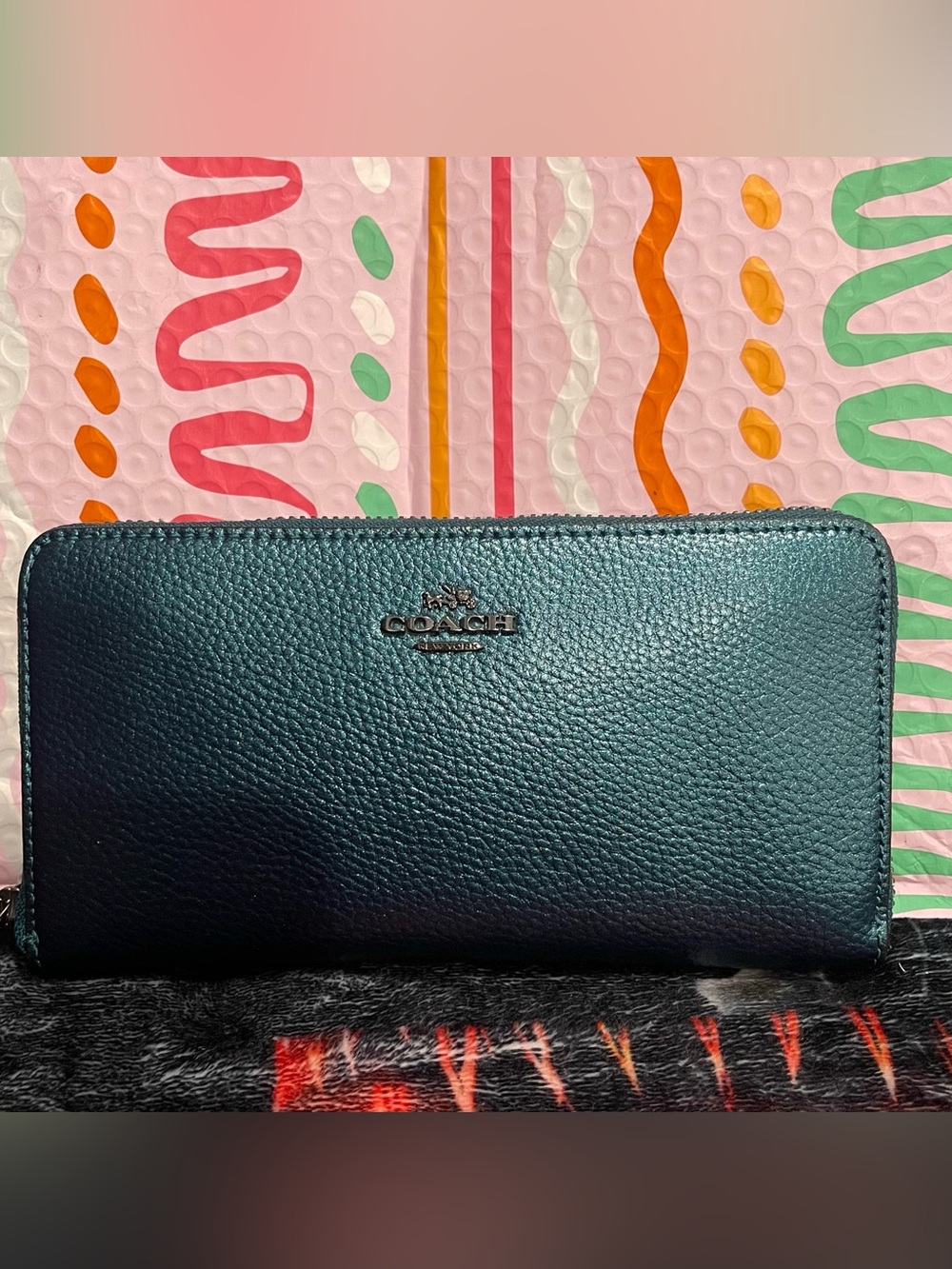 Coach Teal Zip-Around Leather Wallet